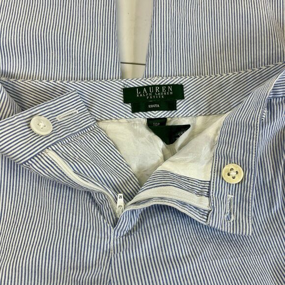 Ralph Lauren Green Label EDITA Lined Pant Slim Blue/White Pinstripe Sz 12 Petite - Picture 7 of 13